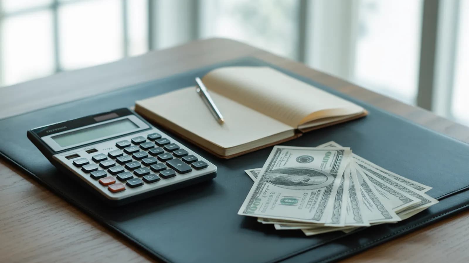 Calculator and dollar bills illustrating ecommerce bookkeeping costs